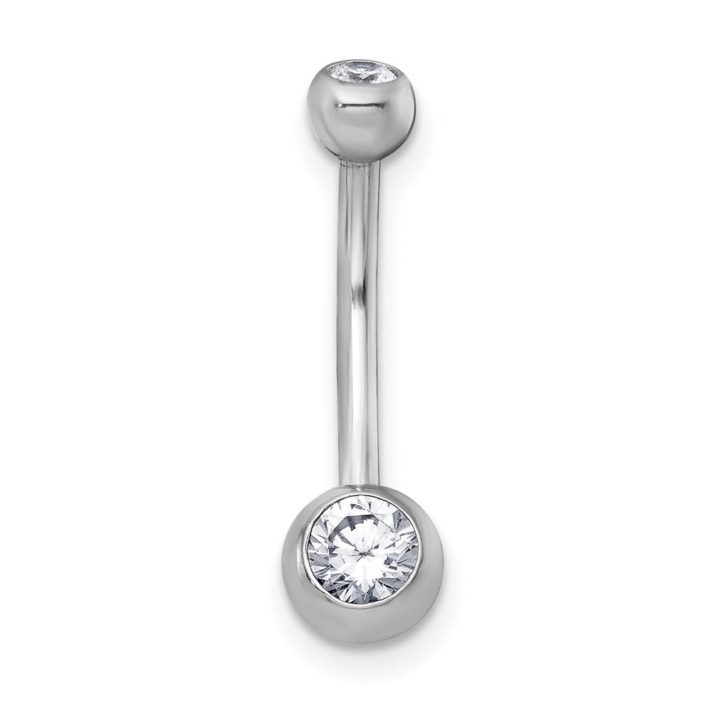 10k White Gold Polished 14 Gauge CZ Navel Ring