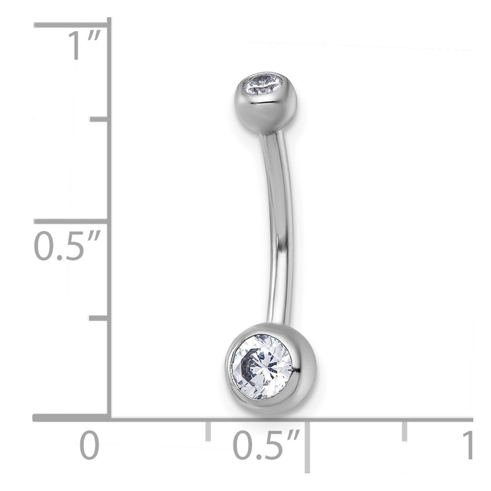 10k White Gold Polished 14 Gauge CZ Navel Ring