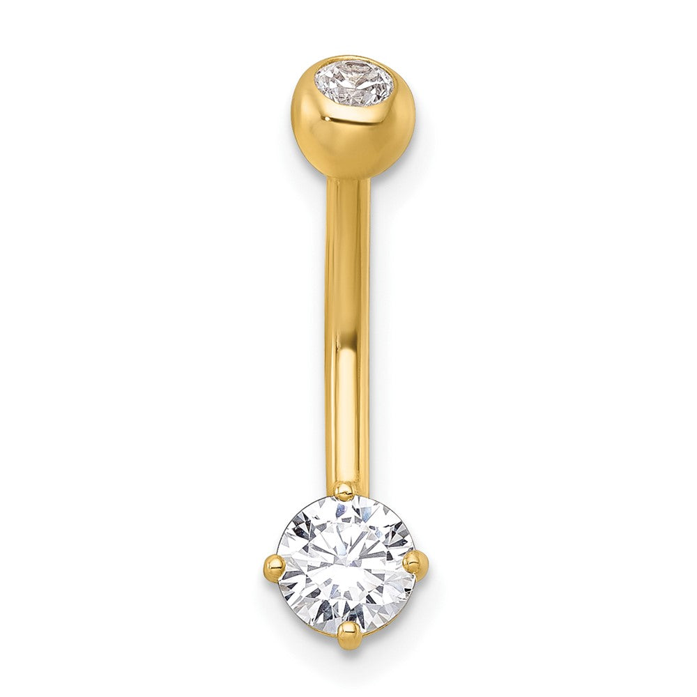 10k Polished 14 Gauge 5.0mm CZ Navel Ring