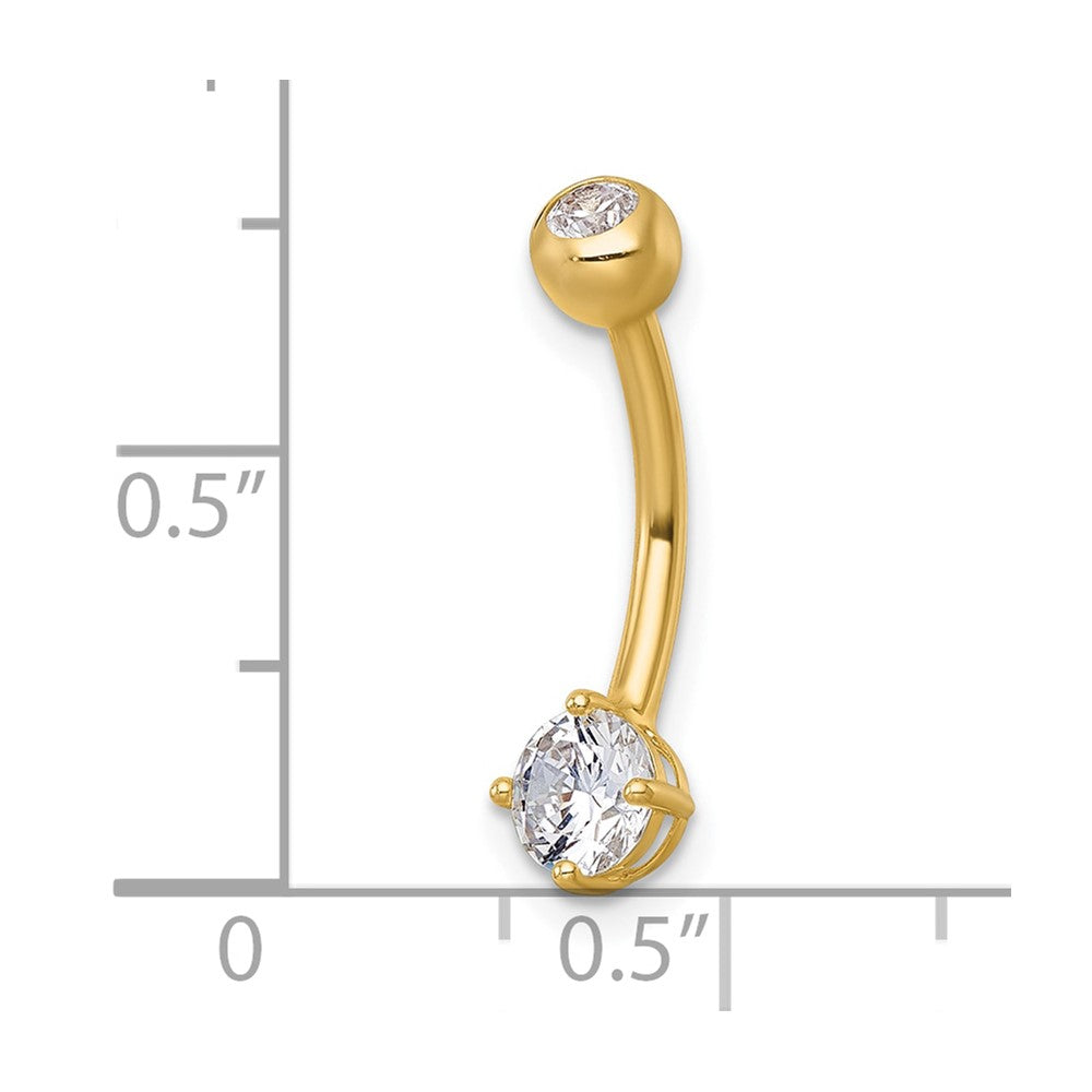 10k Polished 14 Gauge 5.0mm CZ Navel Ring