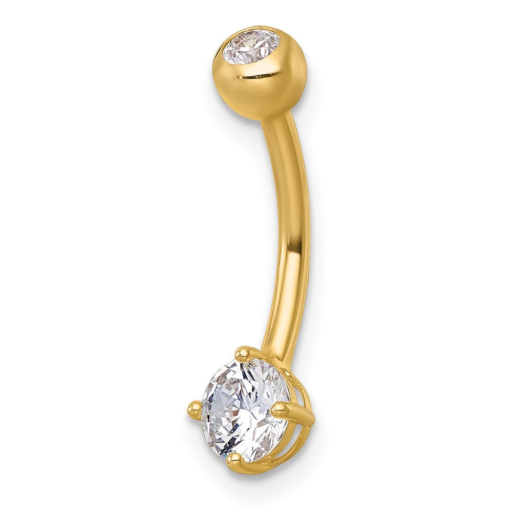 10k Polished 14 Gauge 5.0mm CZ Navel Ring