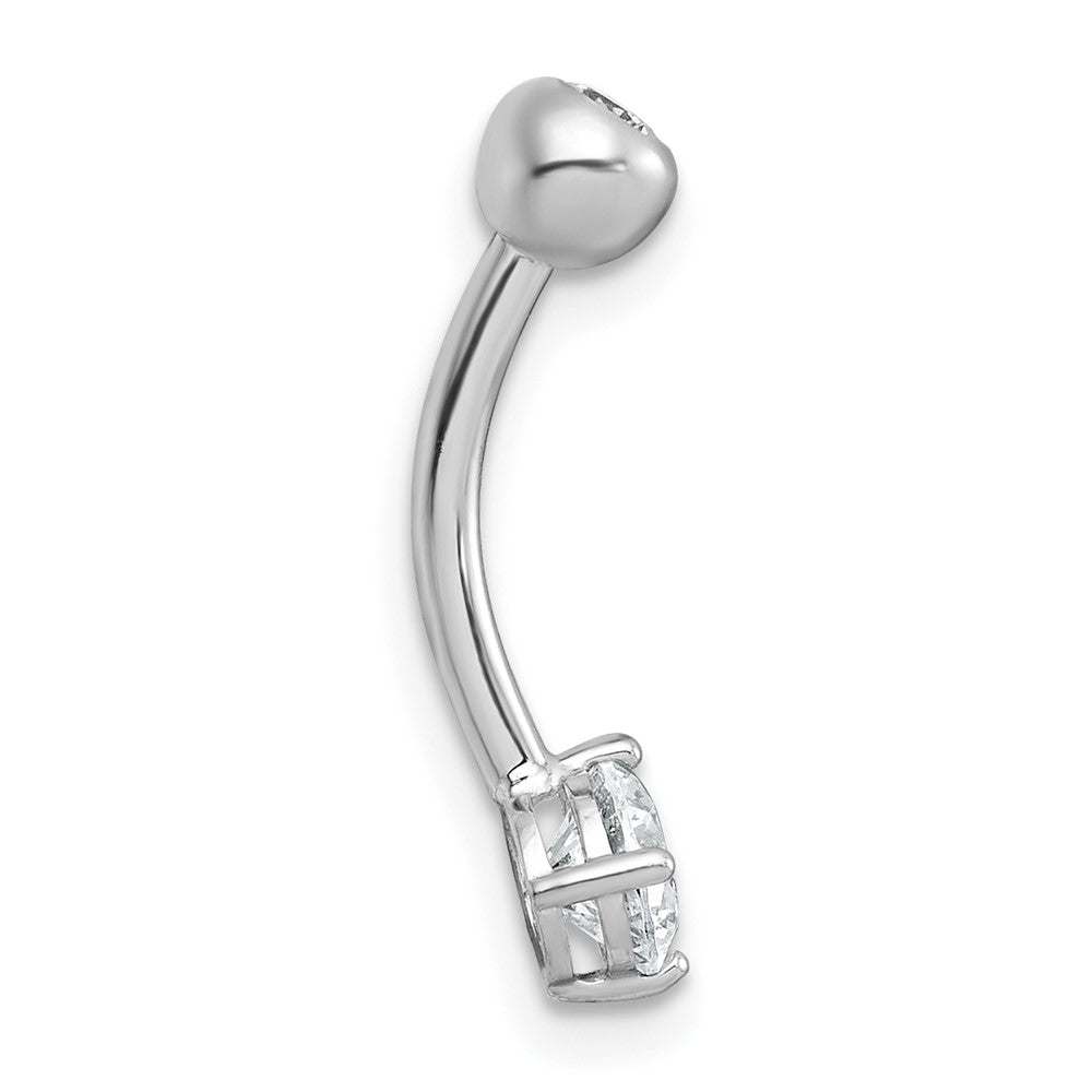 10k White Gold Polished 14 Gauge 5.0mm CZ Navel Ring