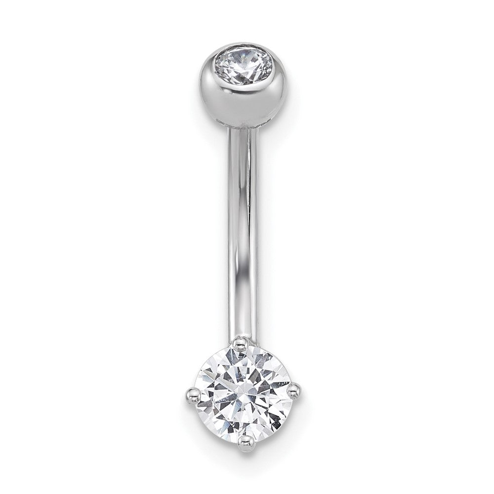 10k White Gold Polished 14 Gauge 5.0mm CZ Navel Ring