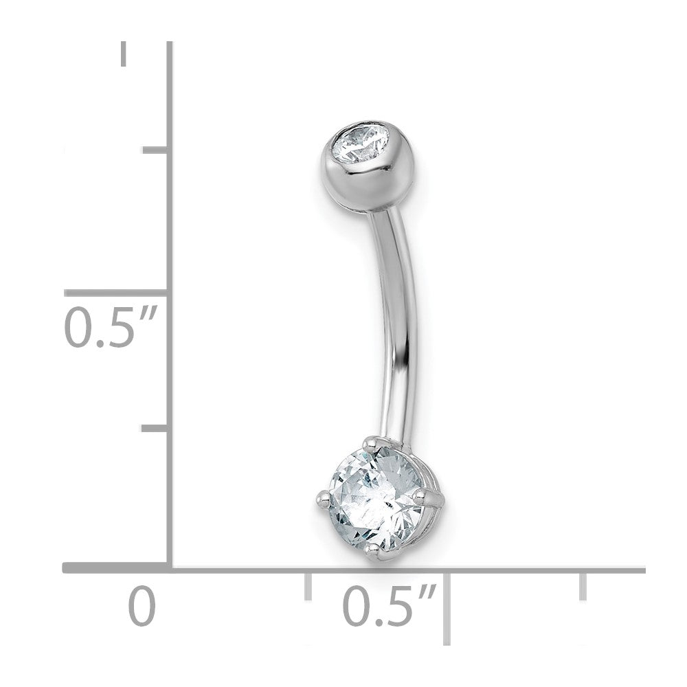 10k White Gold Polished 14 Gauge 5.0mm CZ Navel Ring