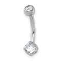 10k White Gold Polished 14 Gauge 5.0mm CZ Navel Ring