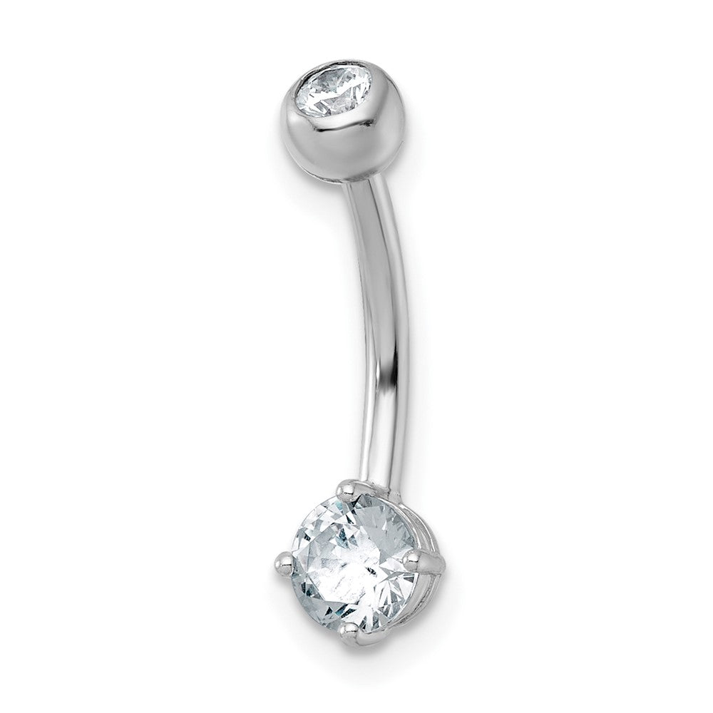 10k White Gold Polished 14 Gauge 5.0mm CZ Navel Ring