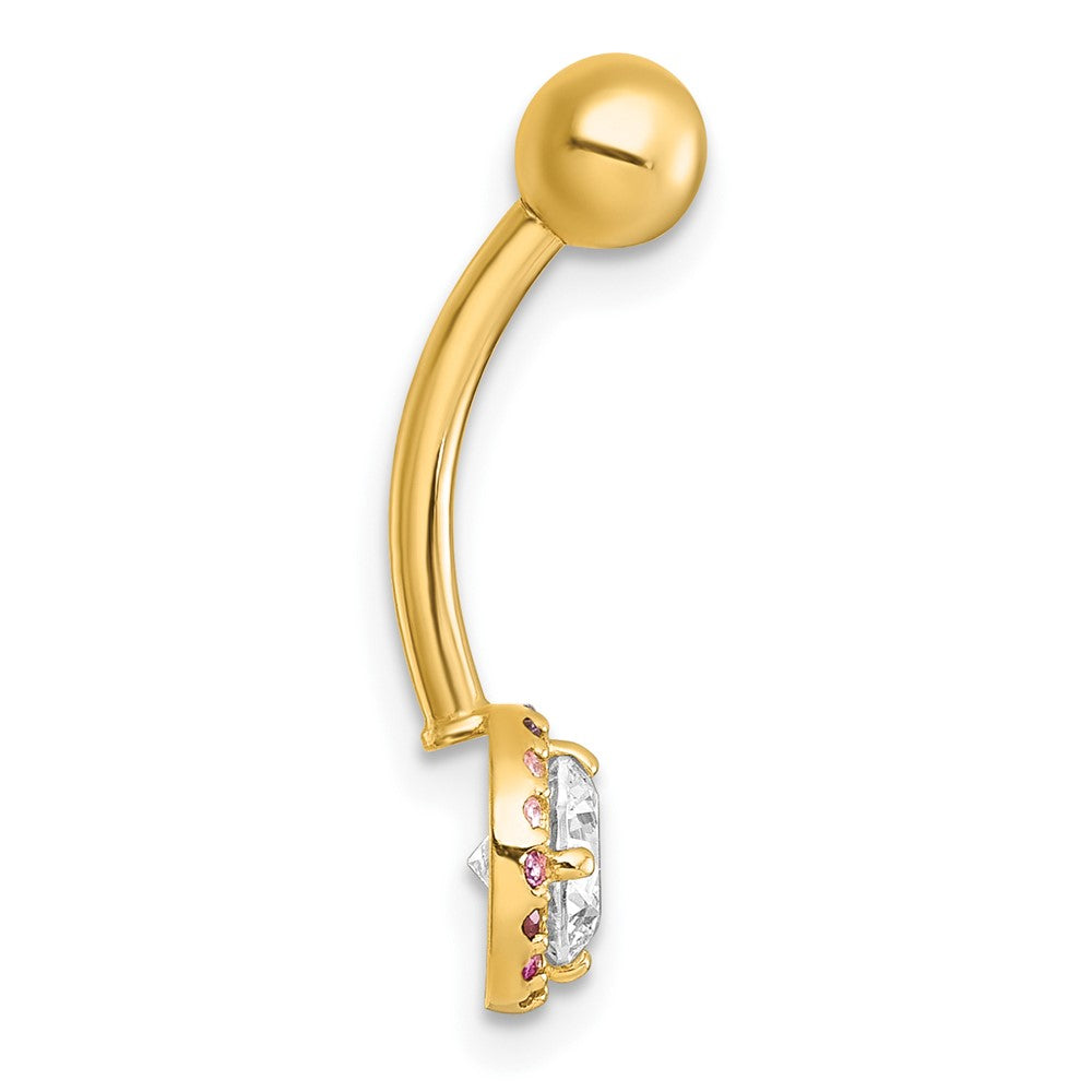 10k Polished 14 Gauge Rainbow & White CZ Halo Navel Ring