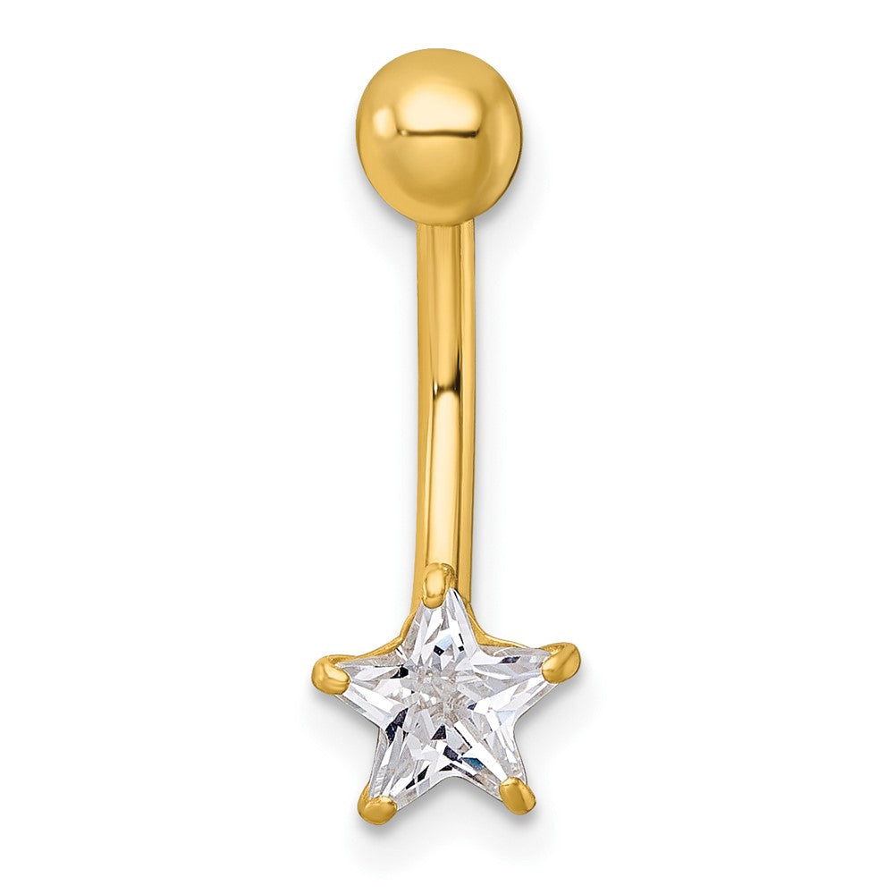 10k Polished 14 Gauge CZ Star Navel Ring