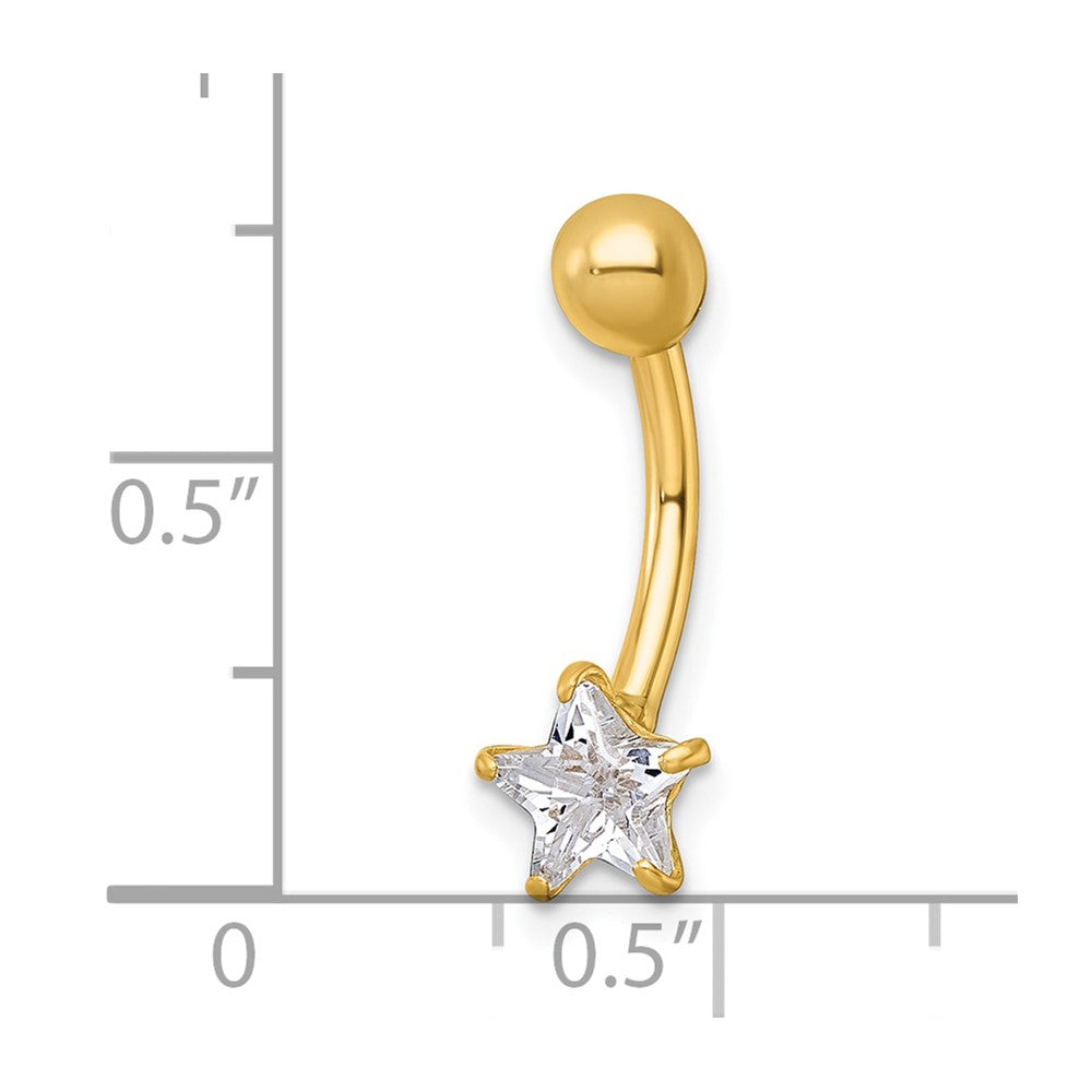 10k Polished 14 Gauge CZ Star Navel Ring
