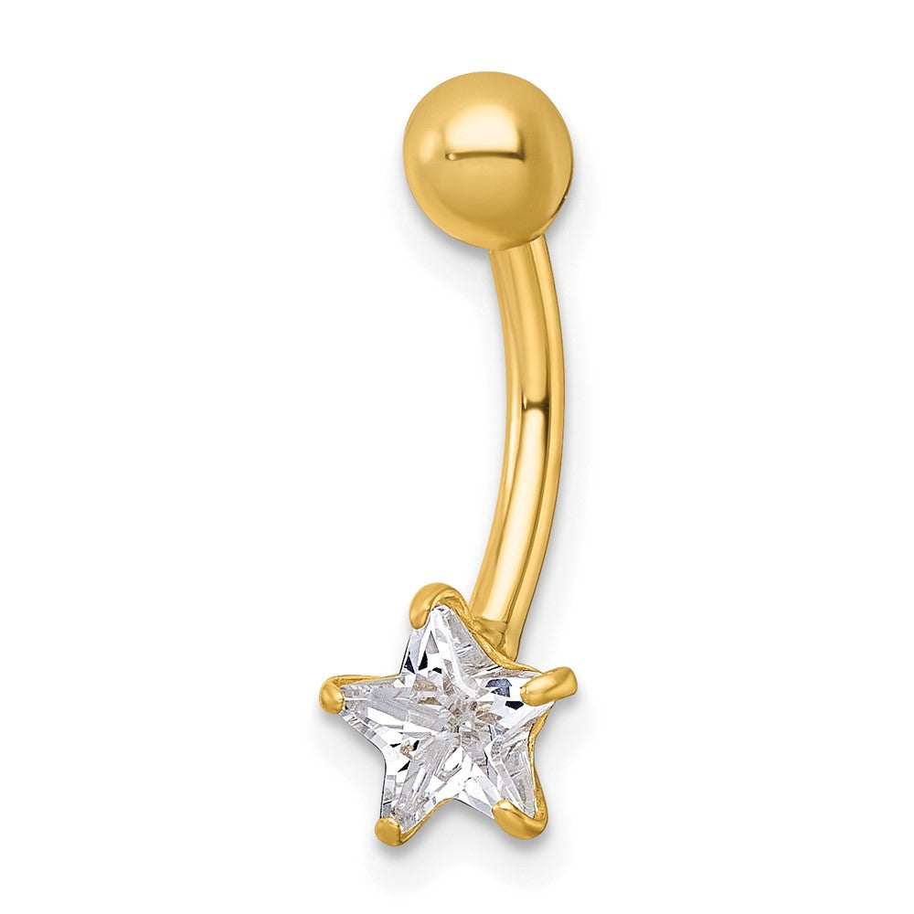 10k Polished 14 Gauge CZ Star Navel Ring