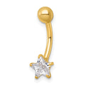 10k Polished 14 Gauge CZ Star Navel Ring