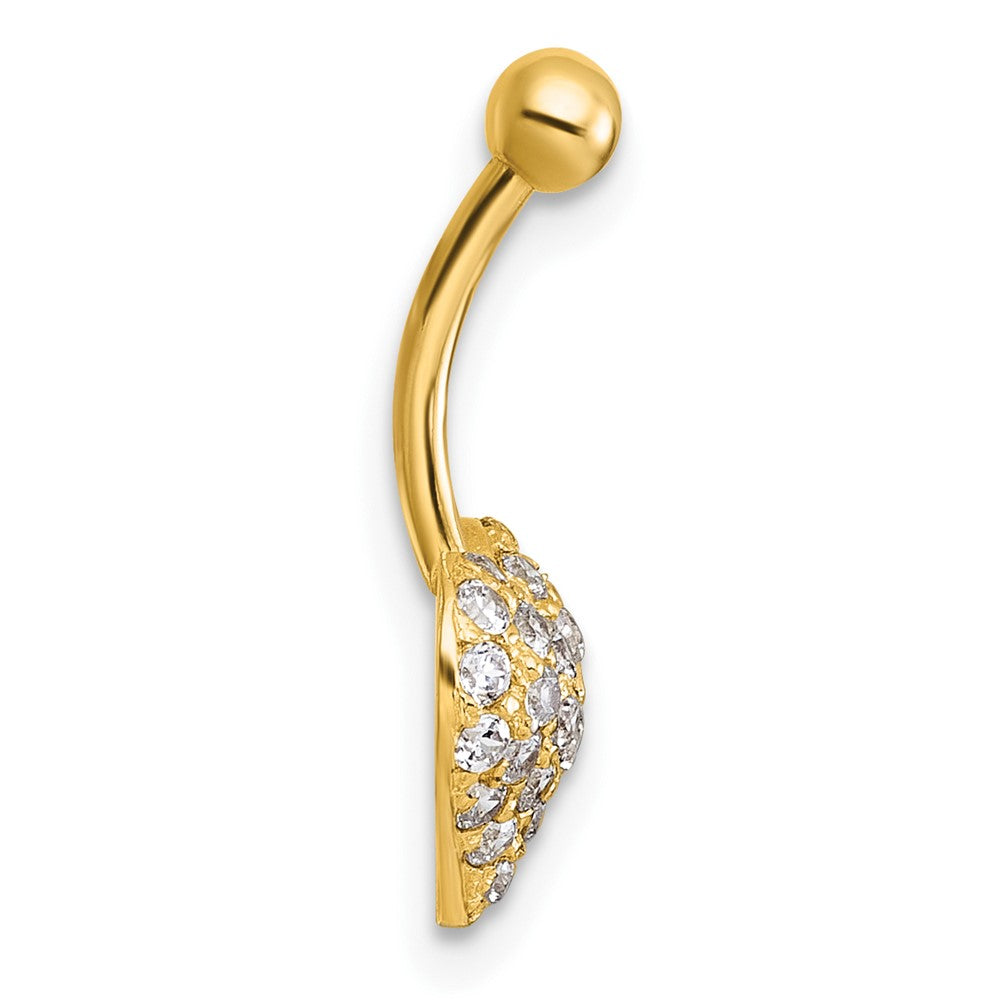 10k Polished 16 Gauge Pave CZ Heart Navel Ring