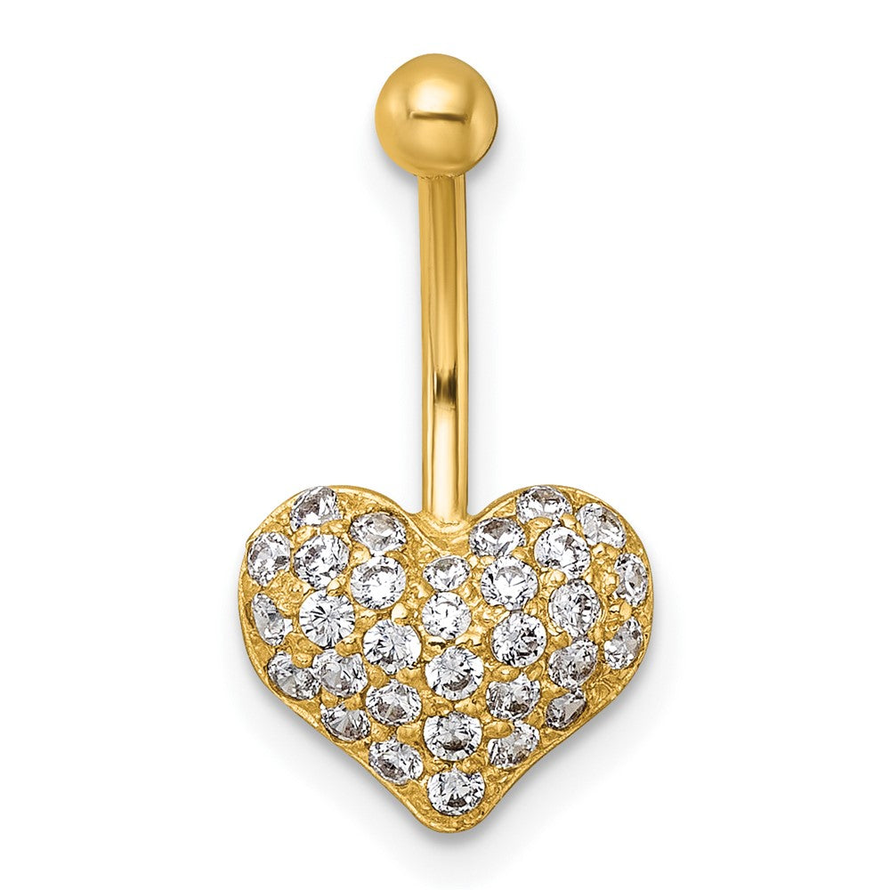 10k Polished 16 Gauge Pave CZ Heart Navel Ring