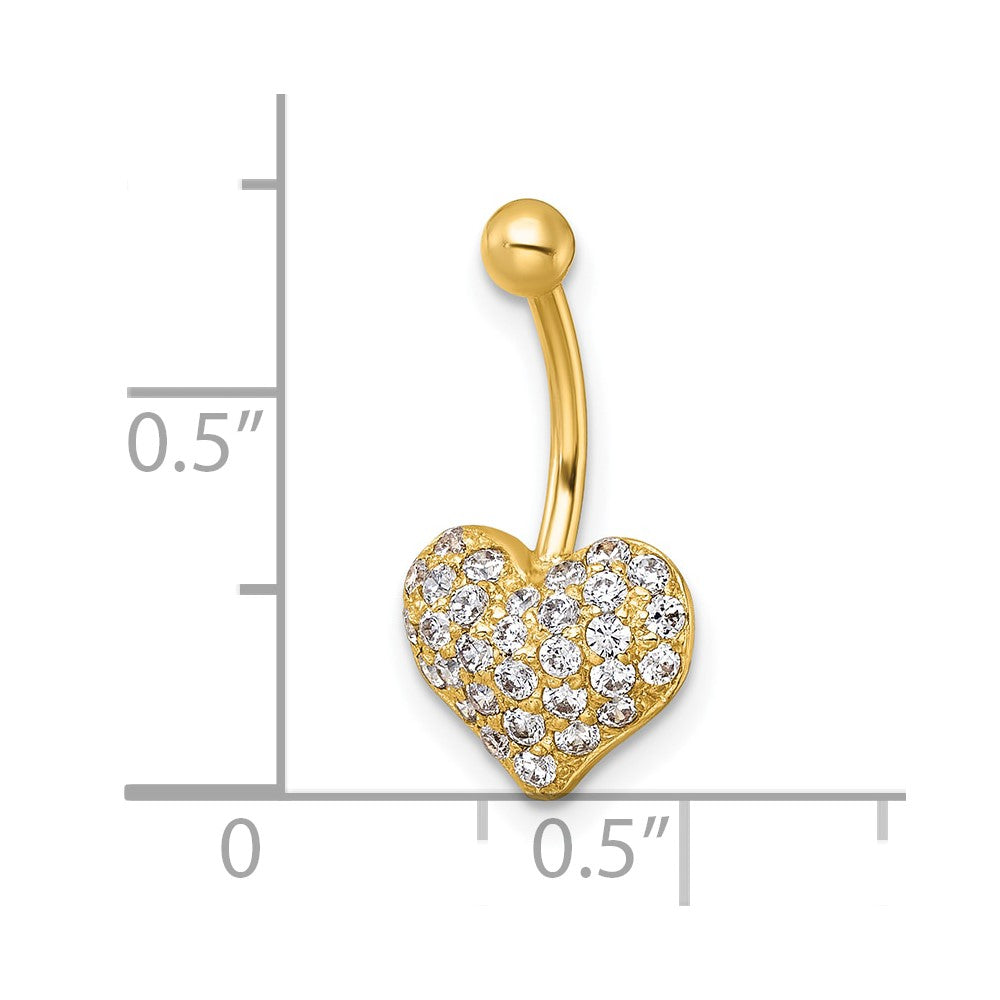 10k Polished 16 Gauge Pave CZ Heart Navel Ring