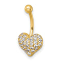 10k Polished 16 Gauge Pave CZ Heart Navel Ring