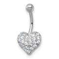 10k White Gold Polished 16 Gauge Pave CZ Heart Navel Ring