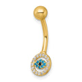 10k Polished 14 Gauge Multicolor CZ Evil Eye Navel Ring