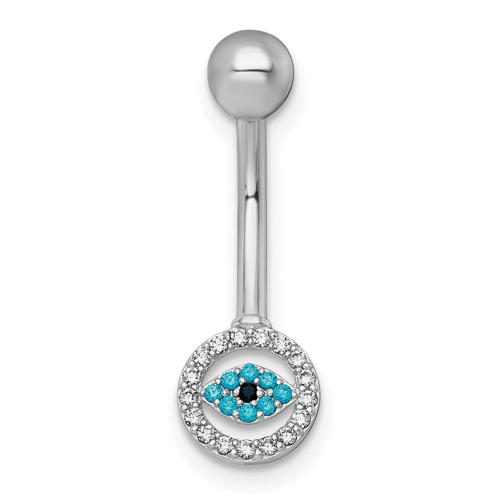 10k White Gold 14 Gauge Multicolor CZ Evil Eye Navel Ring