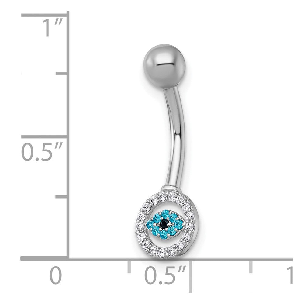 10k White Gold 14 Gauge Multicolor CZ Evil Eye Navel Ring