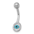 10k White Gold 14 Gauge Multicolor CZ Evil Eye Navel Ring