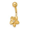 10k Polished 14 Gauge CZ Plumeria Navel Ring