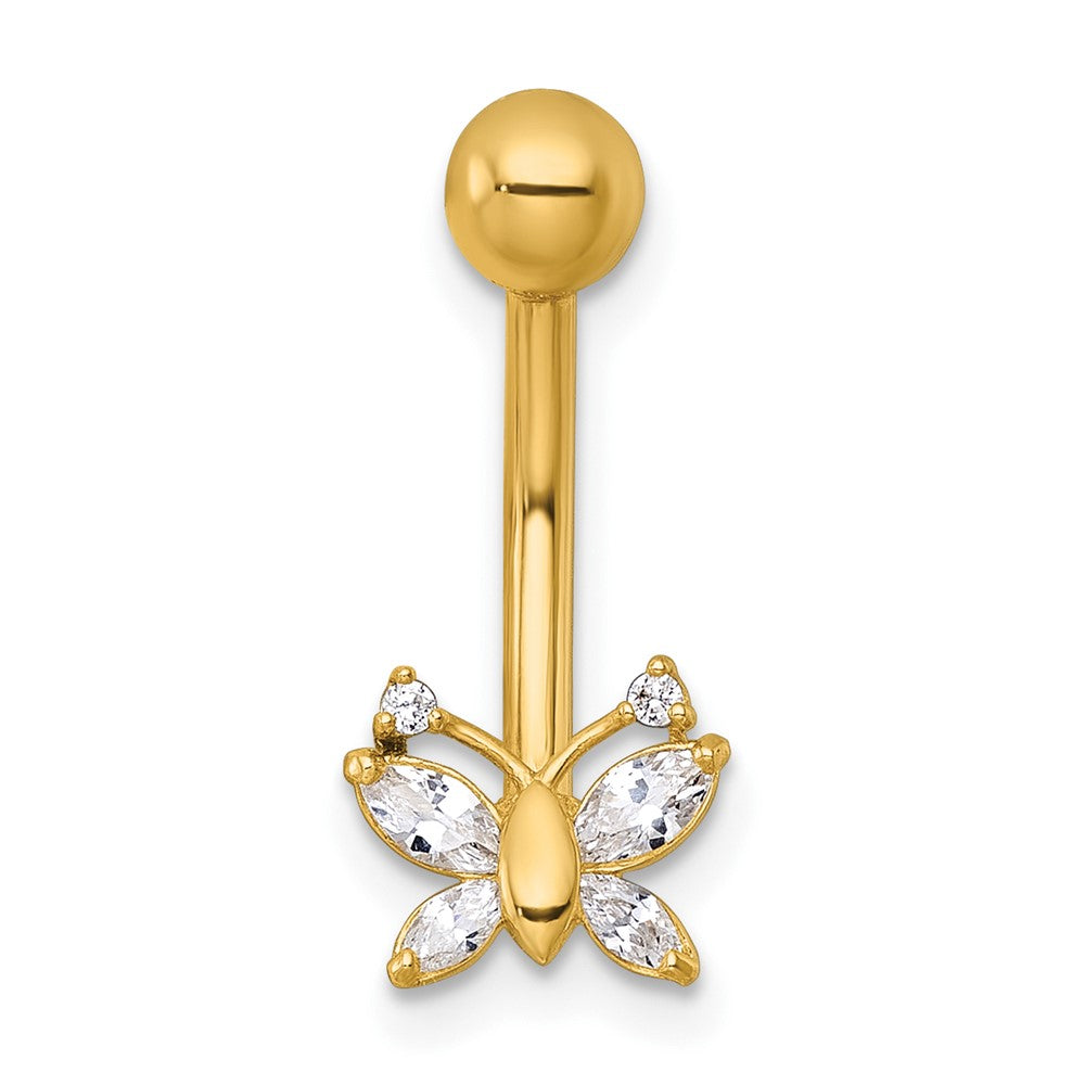 10k Polished 14 Gauge CZ Butterfly Navel Ring