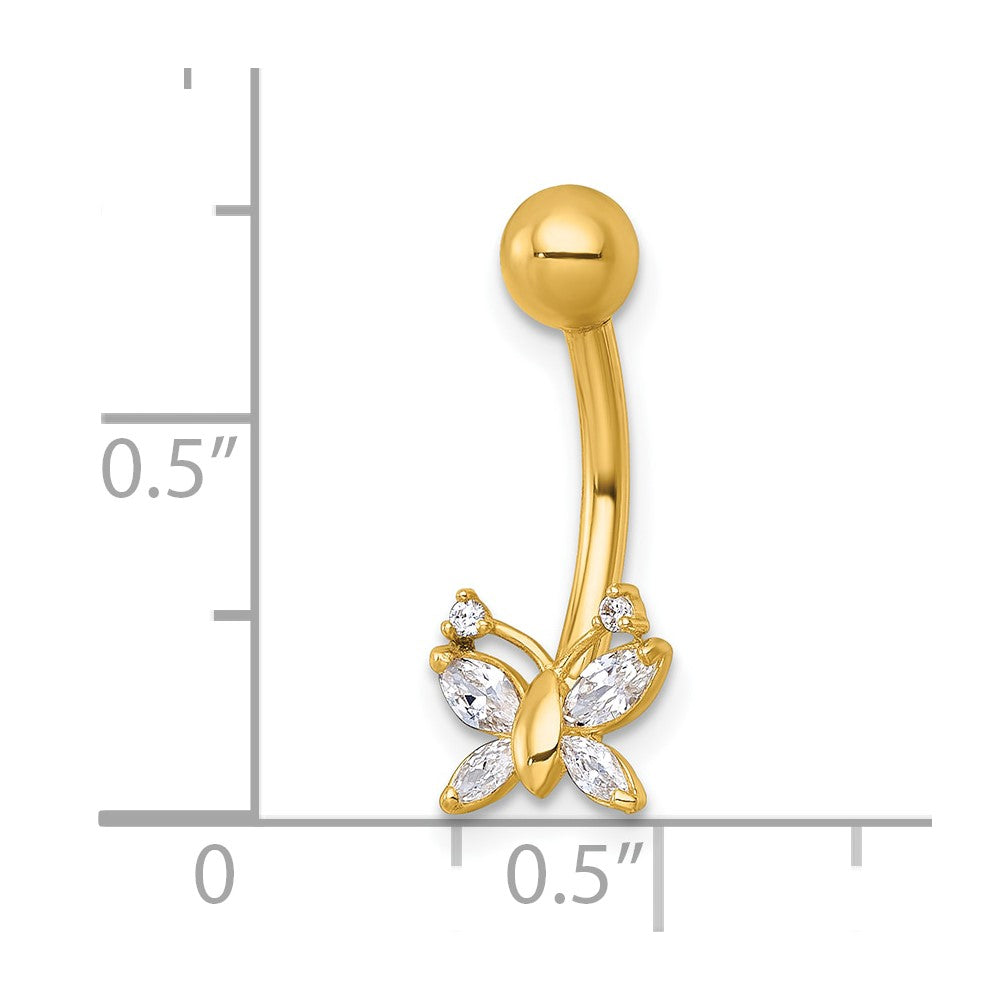 10k Polished 14 Gauge CZ Butterfly Navel Ring
