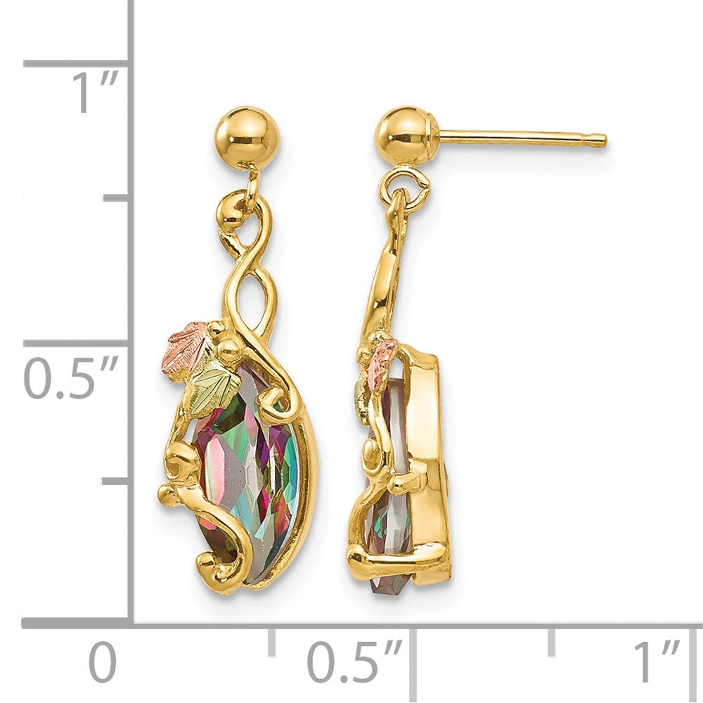 10k Tri-color Black Hills Gold Mystic Topaz Post Dangle Earrings