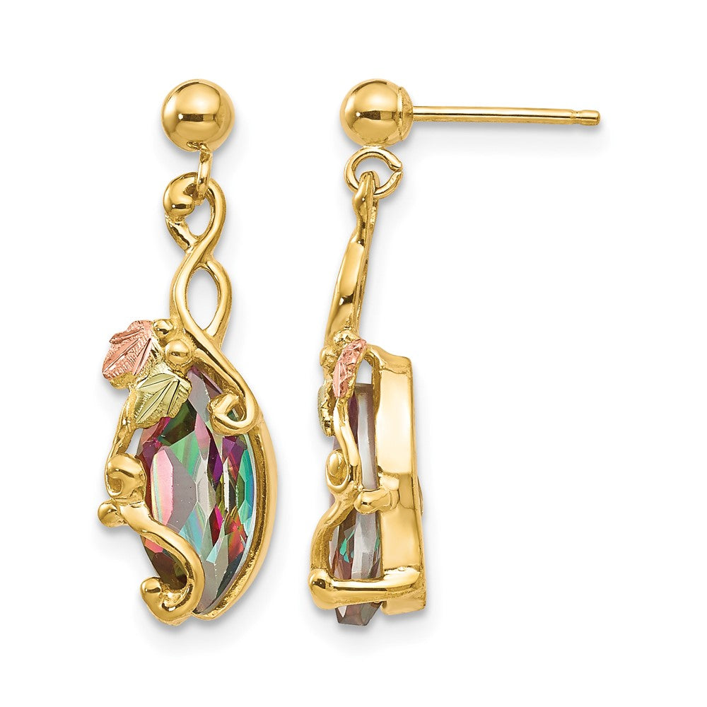 10k Tri-color Black Hills Gold Mystic Topaz Post Dangle Earrings