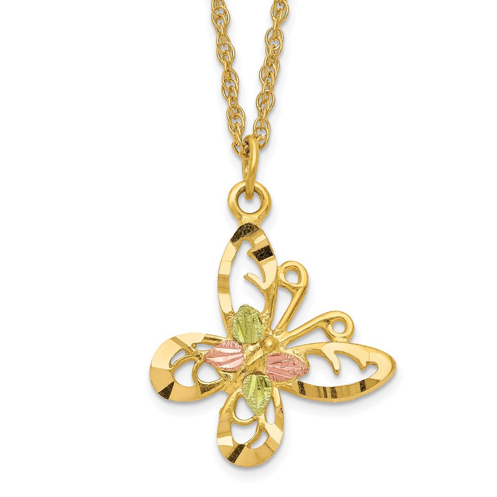 10k Tri-Color Black Hills Gold Butterfly Necklace