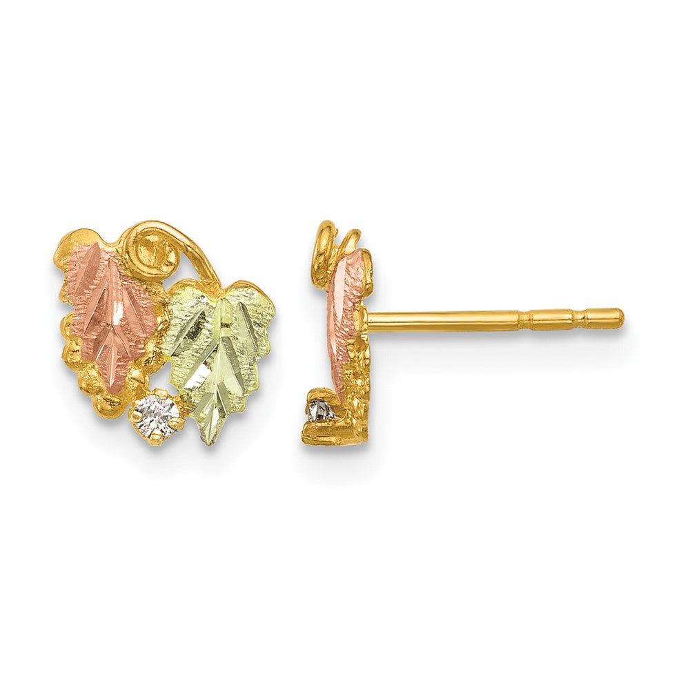 10k Tri-Color Black Hills Gold Diamond Post Earrings