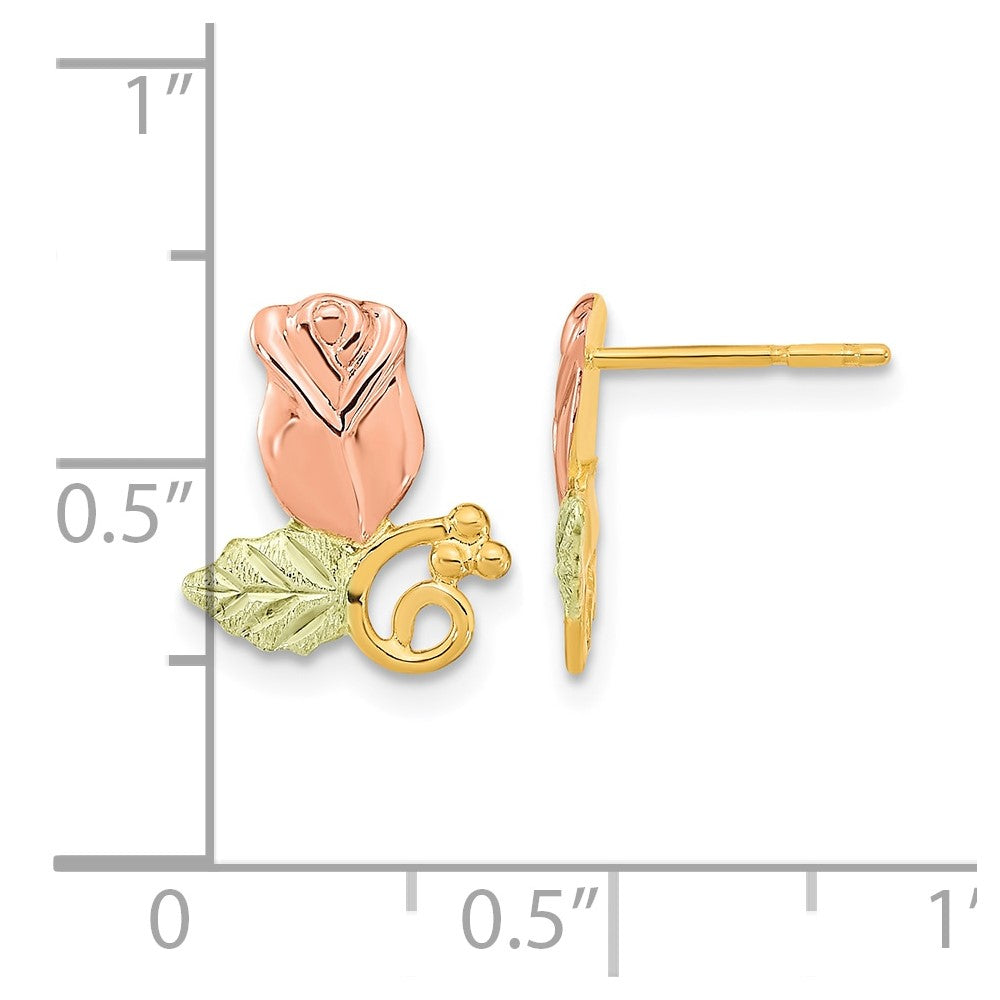 10k Tri-Color Black Hills Gold Rose Post Earrings
