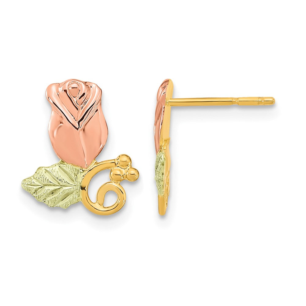10k Tri-Color Black Hills Gold Rose Post Earrings