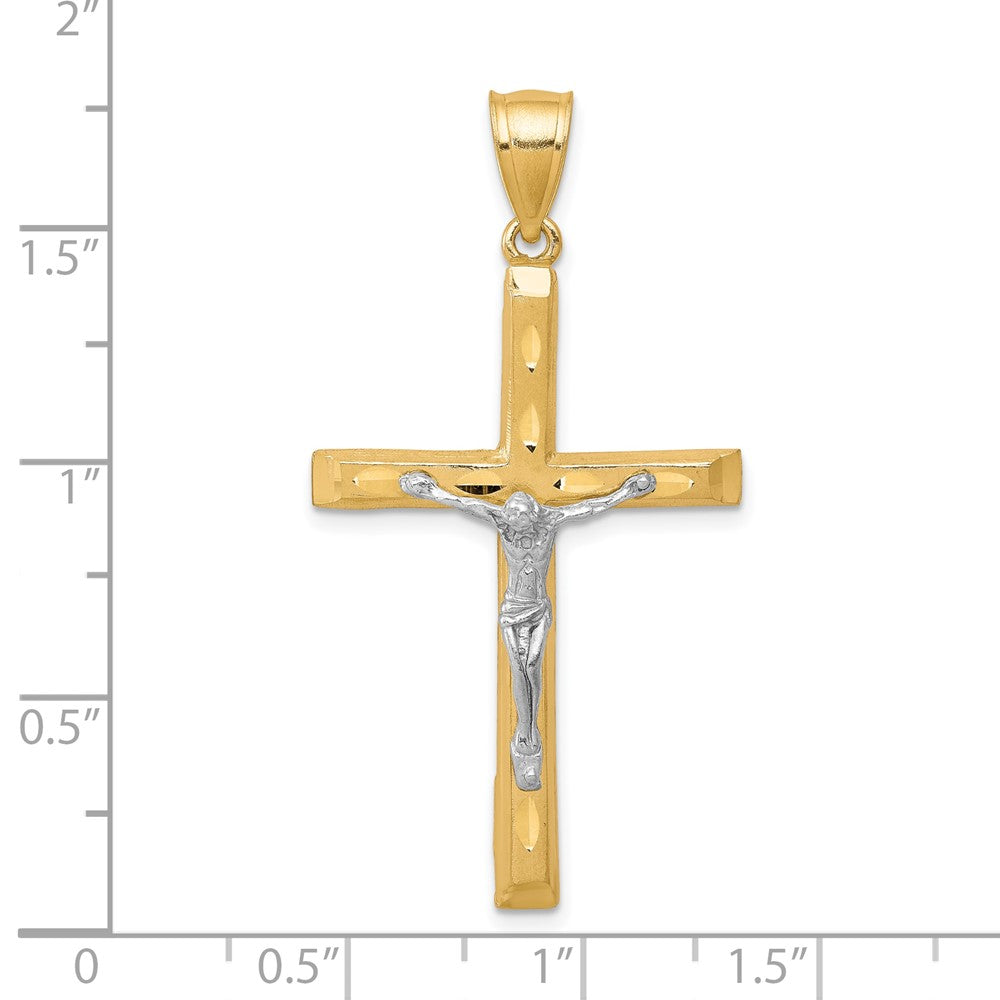 10K w/Rhodium Diamond-Cut Crucifix Pendant