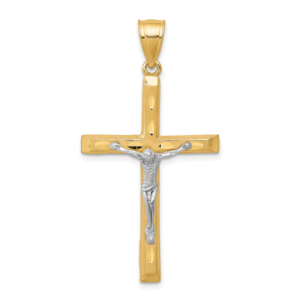 10K w/Rhodium Diamond-Cut Crucifix Pendant