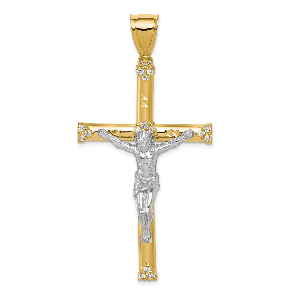 10K w/Rhodium CZ Crucifix Pendant