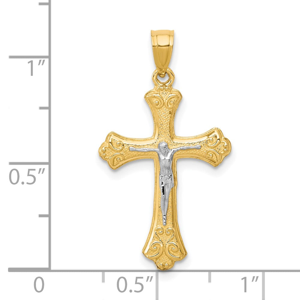 10K w/Rhodium Fleur De Lis Crucifix Pendant
