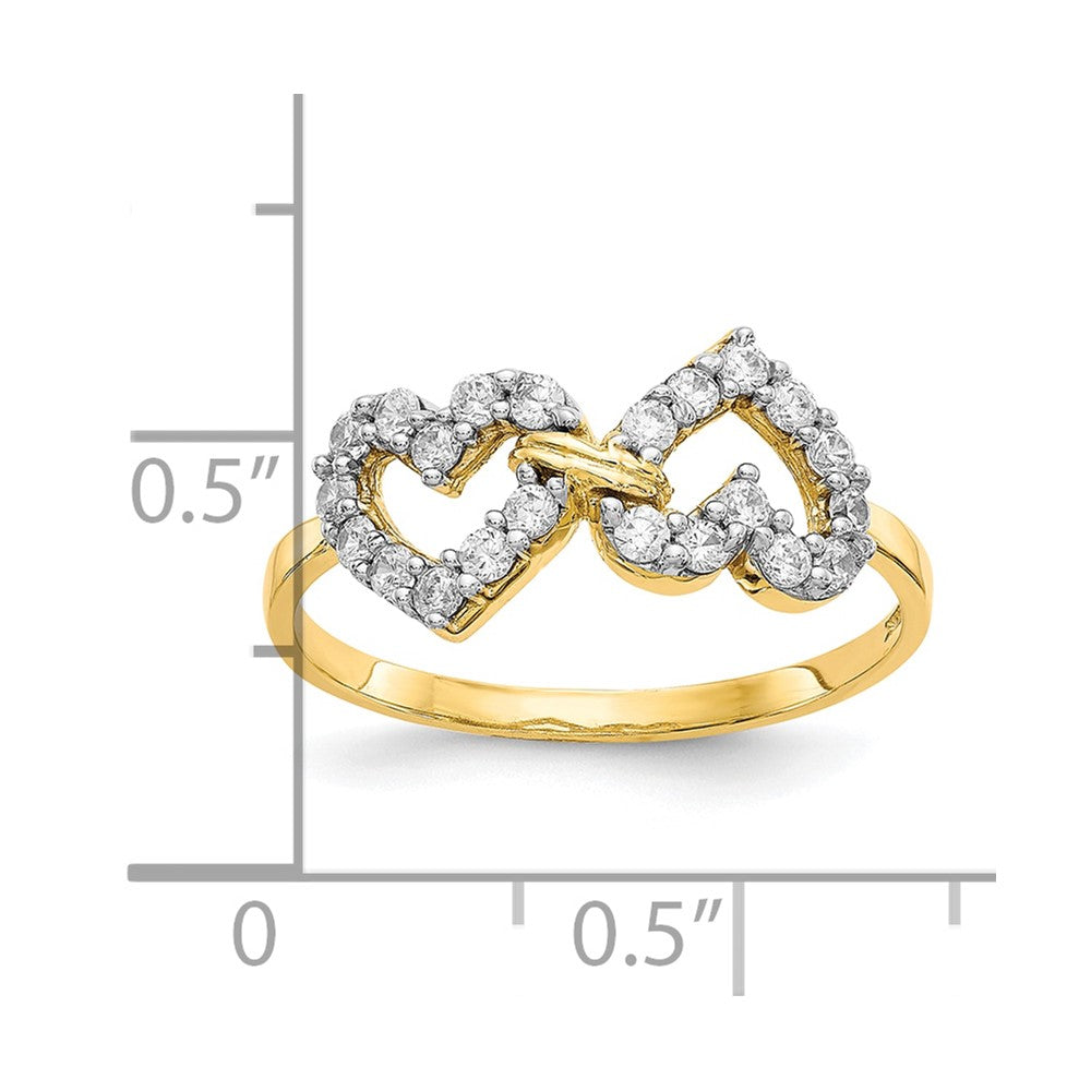 10k Double Heart CZ Ring