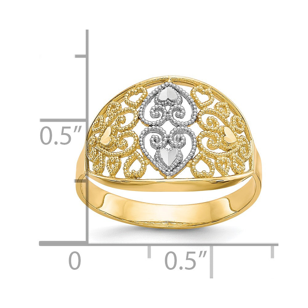 10K w/Rhodium Filigree Heart Ring
