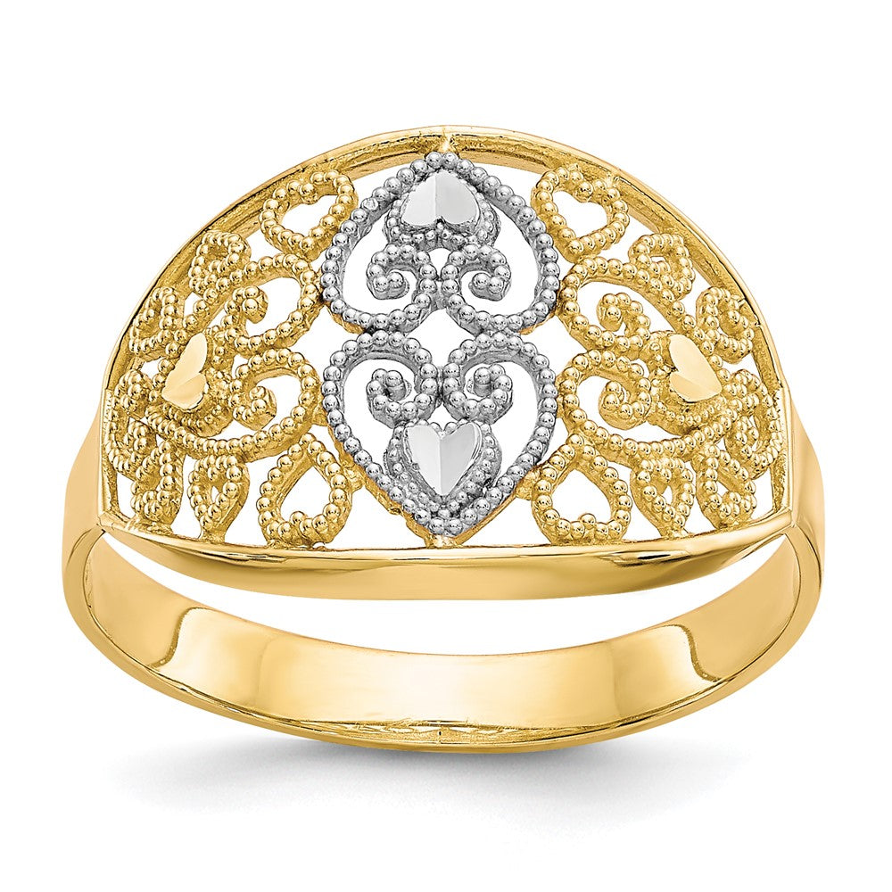 10K w/Rhodium Filigree Heart Ring