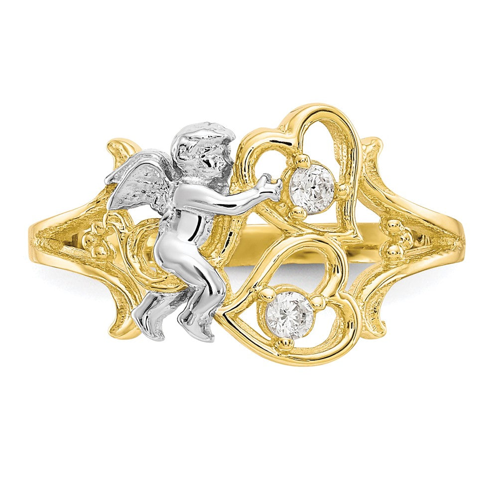 10k & Rhodium CZ Angel w/Hearts Ring