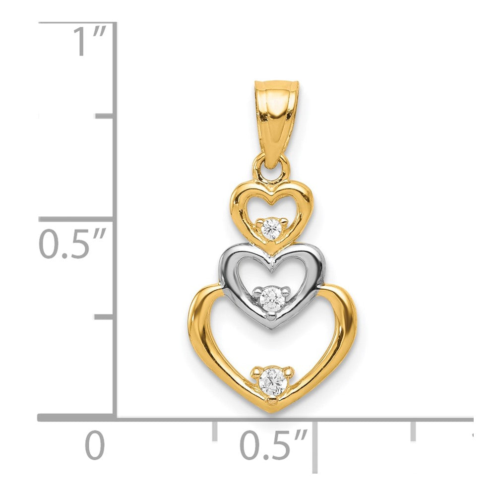 10K w/Rhodium CZ 3-Heart Pendant