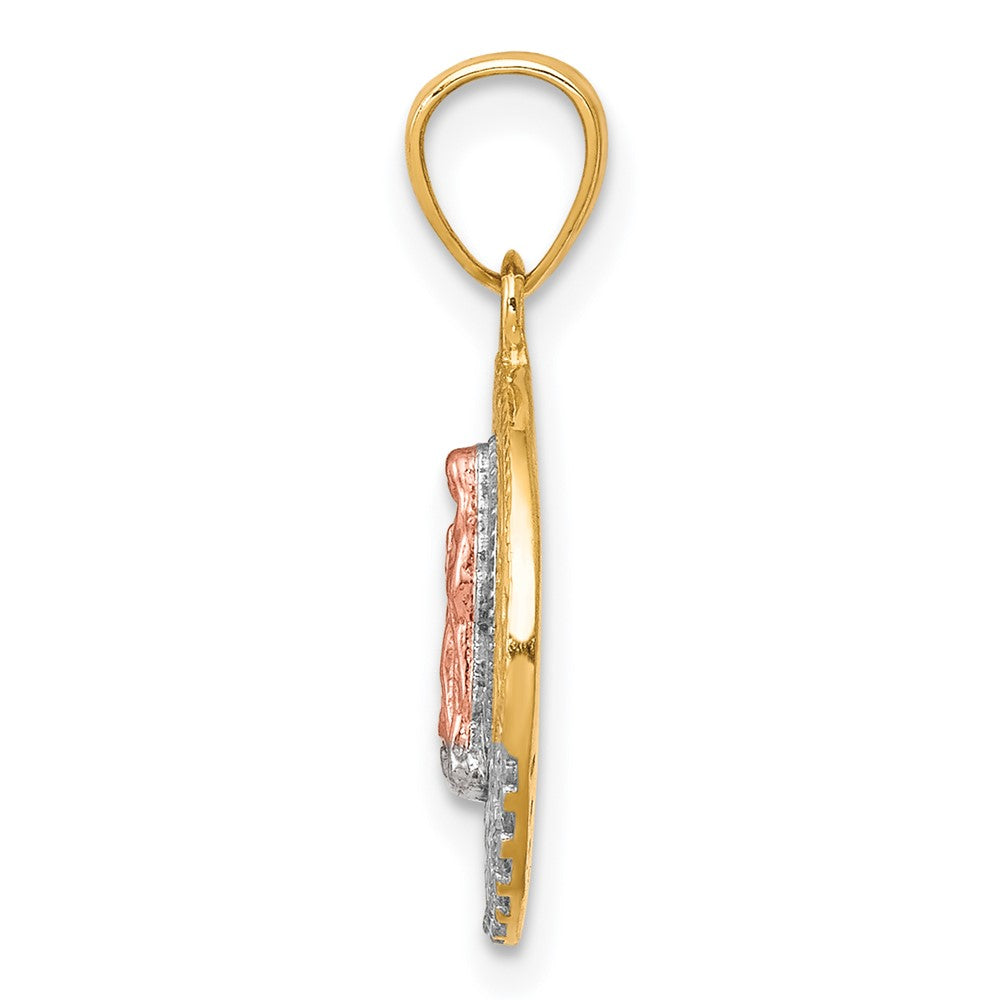 10K Two-Tone w/ Rhodium CZ Lady Of Guadalupe Round Pendant