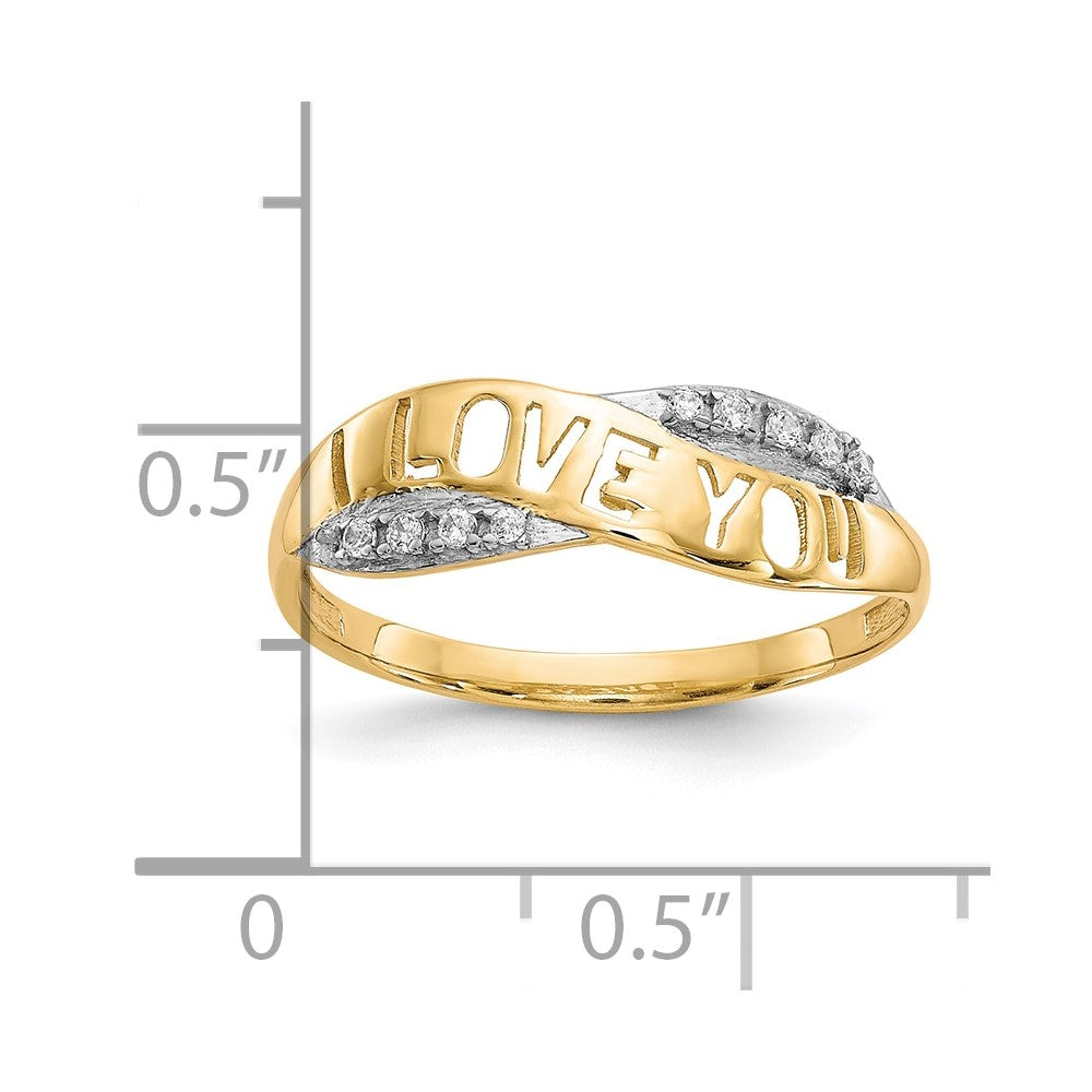 10K w/Rhodium CZ I LOVE YOU Ring