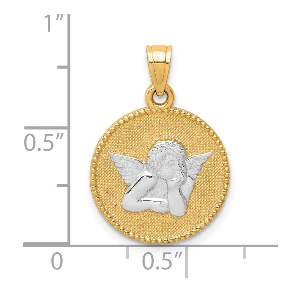 10K W/Rhodium Polished and Textured Angel Pendant
