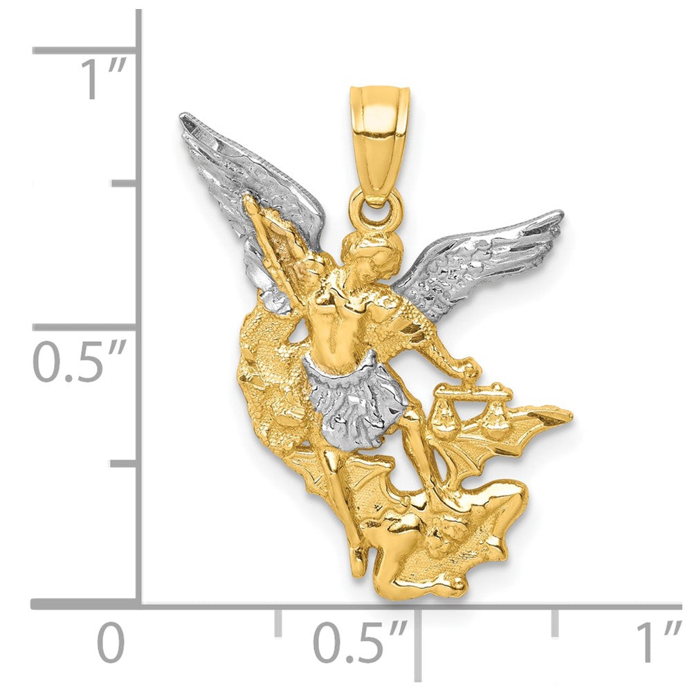 10K D/C w/Rhodium Saint Michael Pendant