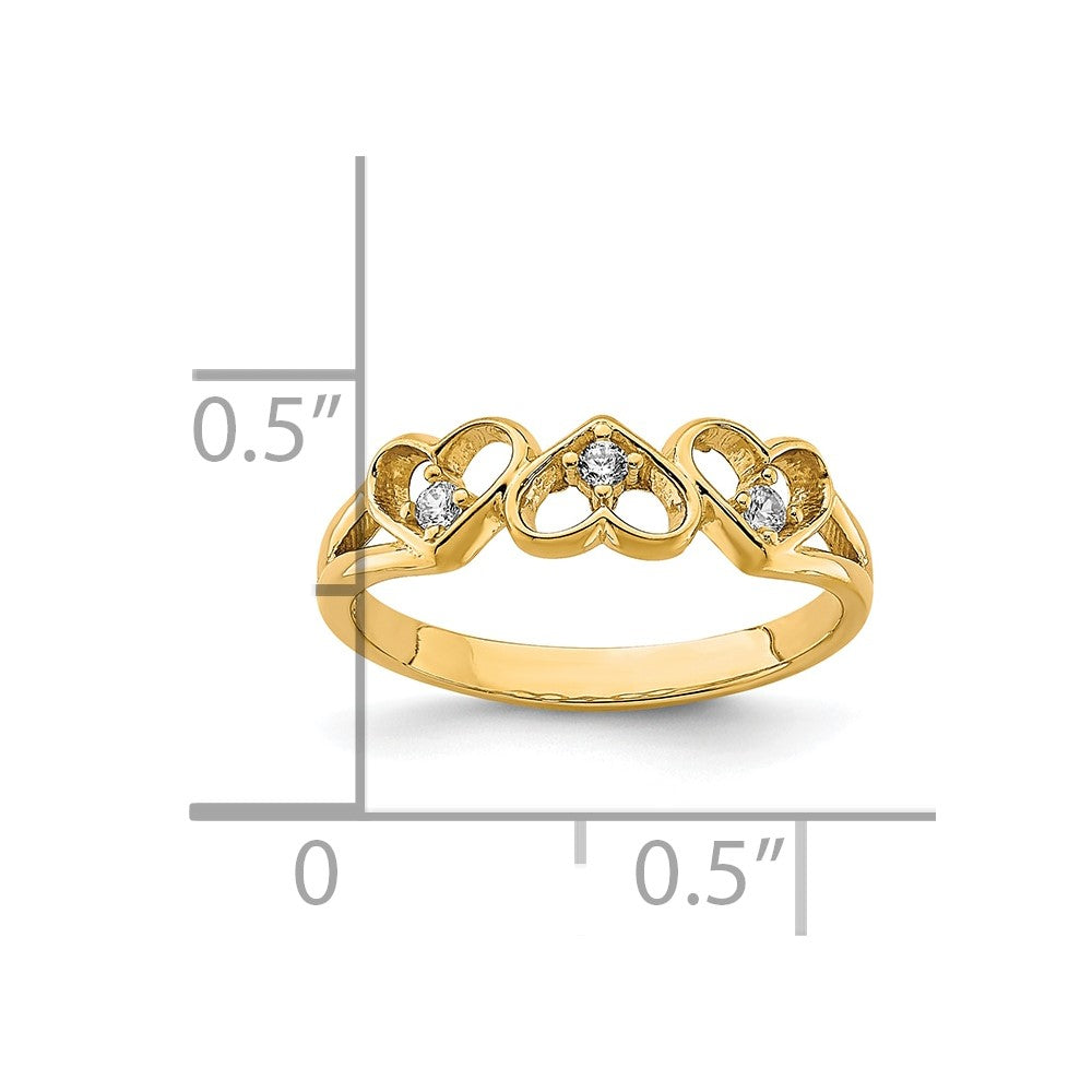 10K CZ 3-Heart Child's Ring