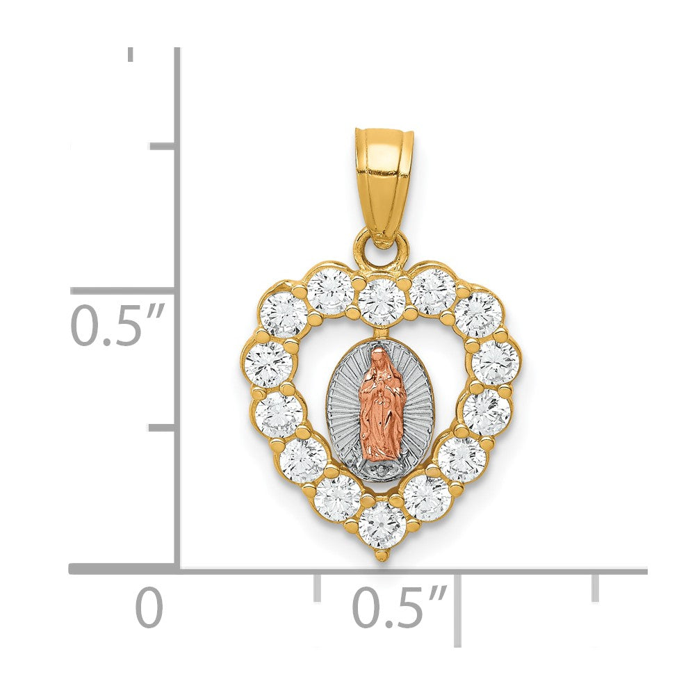 10K Two-Tone W/White Rhodium CZ Guadalupe Heart Pendant