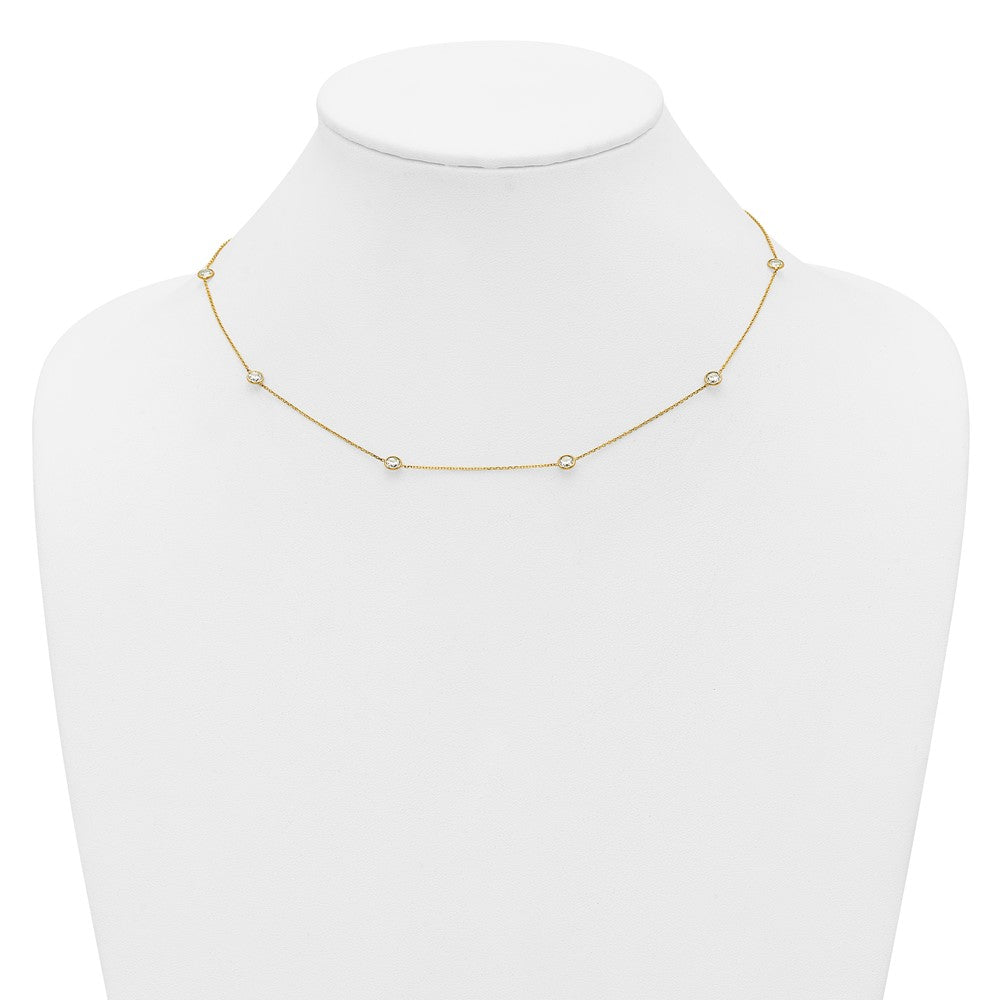 10K Polished CZ 7 Station Necklace