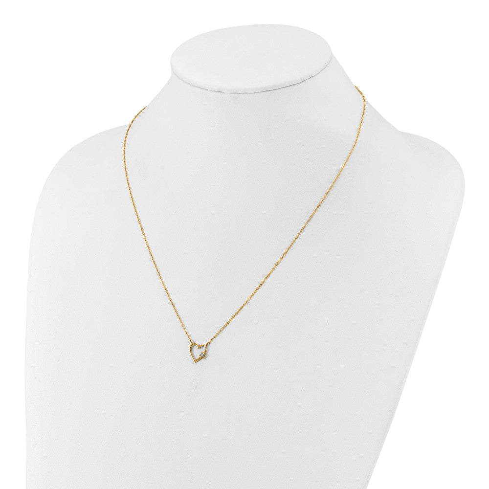 10K Polished CZ Heart Necklace